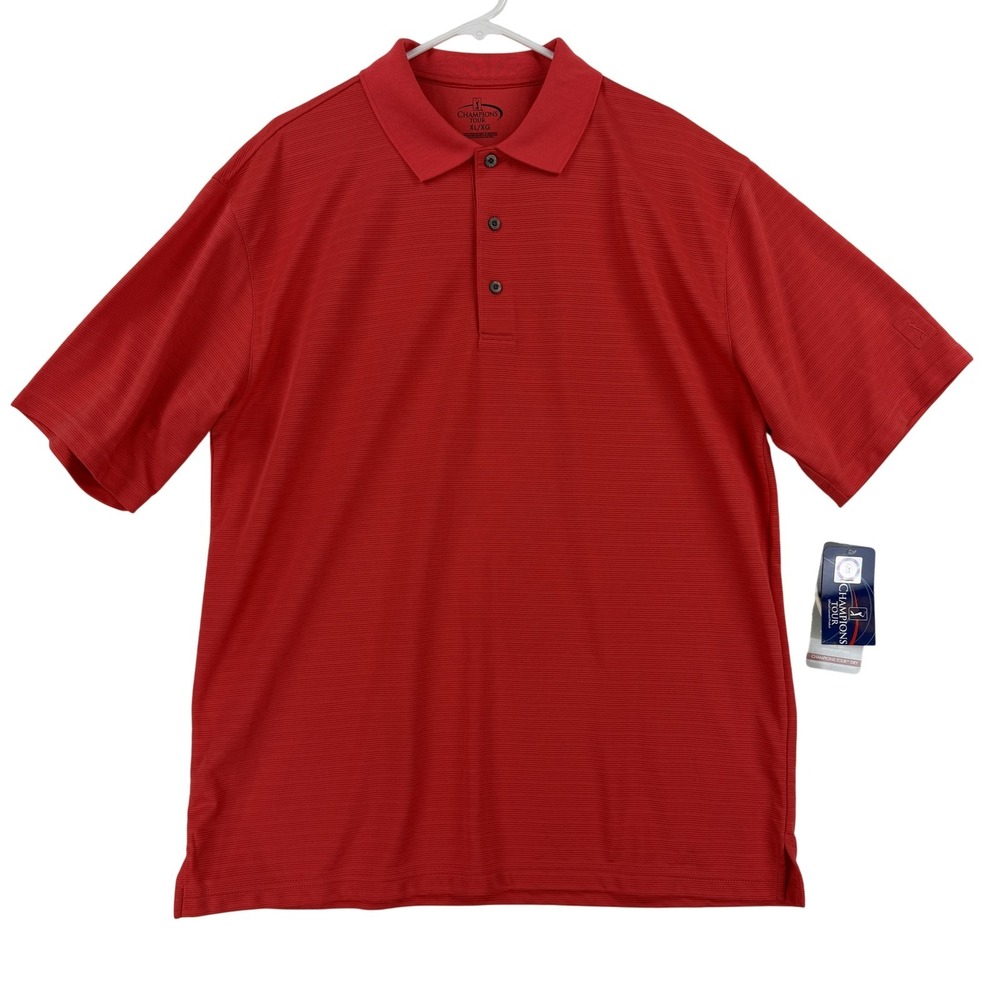 Champions Tour Polo Shirt Mens XL Red Cayenne Striped Dry Golf Performance Top